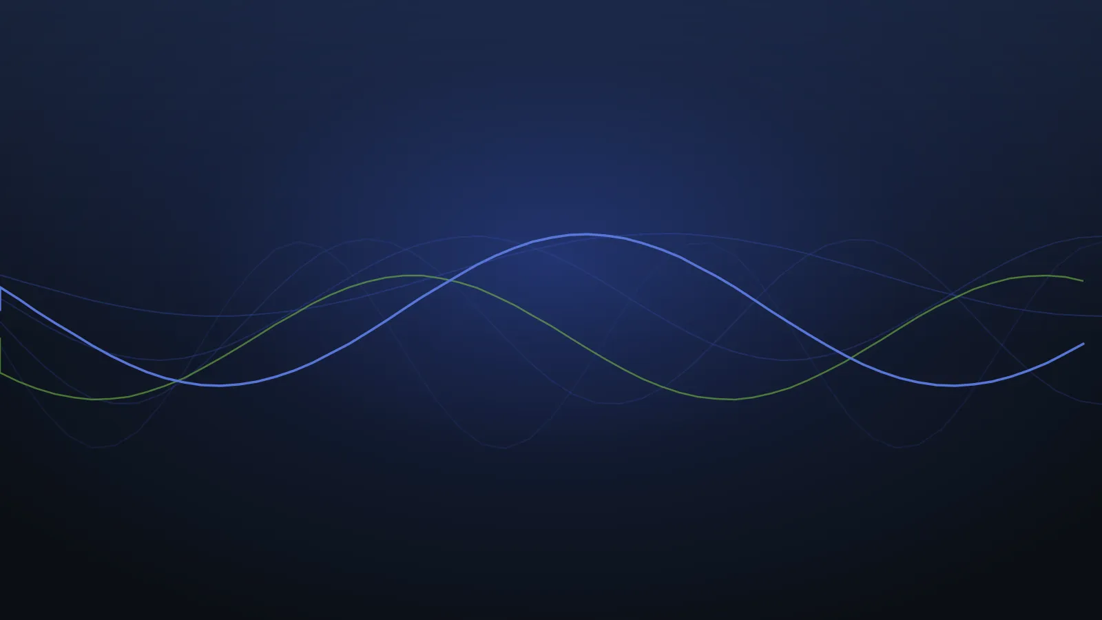 Abstract swept-signal artwork in Nine Fives cobalt on a dark background